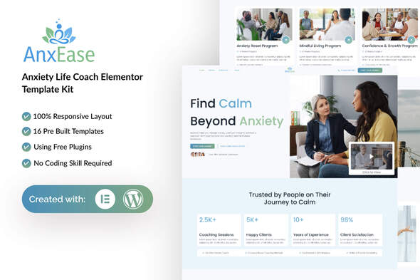 AnxEase - Anxiety Life Coach Elementor Template Kit AnxEase - Anxiety Life Coach Elementor Template Kit