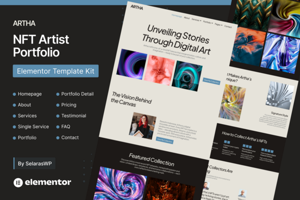 Artha - NFT Artist Portfolio Elementor Pro Template Kit Artha - NFT Artist Portfolio Elementor Pro Template Kit