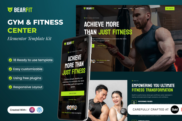 Bearfit - Gym & Fitness Center Elementor Template Kit Bearfit - Gym & Fitness Center Elementor Template Kit