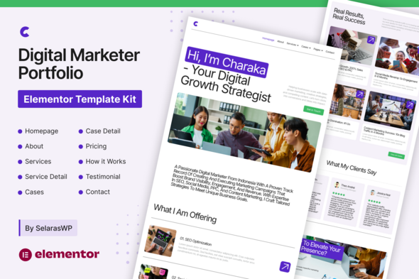 Charaka - Digital Marketer Portfolio Elementor Pro Template Kit Charaka - Digital Marketer Portfolio Elementor Pro Template Kit