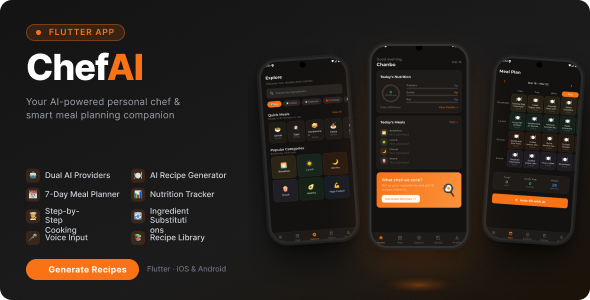 ChefAI - AI Recipe Generator, Meal Planner & Calorie Tracker | Flutter Full App ChefAI - AI Recipe Generator, Meal Planner & Calorie Tracker | Flutter Full App