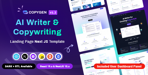 CopyGen - AI Writer & Copywriting Landing Page NextJS Template CopyGen - AI Writer & Copywriting Landing Page NextJS Template