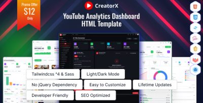 CreatorX - YouTube Creator Analytics Dashboard HTML Template