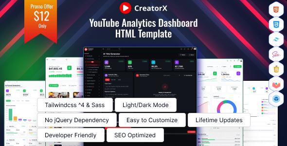 CreatorX - YouTube Creator Analytics Dashboard HTML Template CreatorX - YouTube Creator Analytics Dashboard HTML Template
