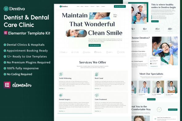 Dentivio - Dentist & Dental Care Clinic Elementor Template Kit Dentivio - Dentist & Dental Care Clinic Elementor Template Kit