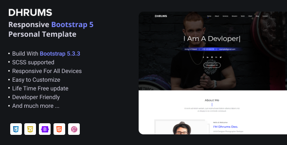Dhrums - Responsive Bootstrap 5 Personal Template Dhrums - Responsive Bootstrap 5 Personal Template