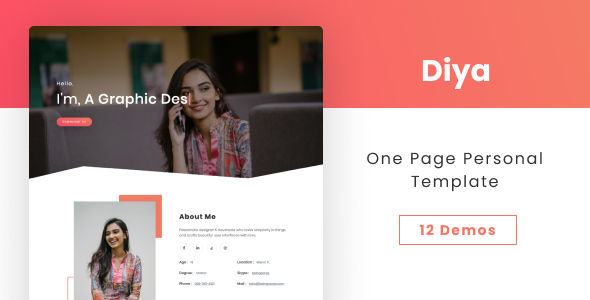 Diya - One Page Personal Template Diya - One Page Personal Template