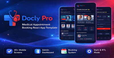 Docly Pro - Medical Booking React Template with Admin Dashboard & 45+ App Screens