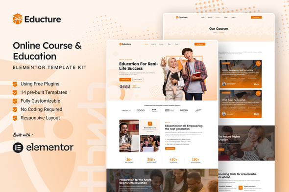 Educture - Online Course & Education Elementor Template Kit Educture - Online Course & Education Elementor Template Kit