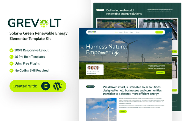 Grevolt - Solar & Green Renewable Energy Elementor Template Kit Grevolt - Solar & Green Renewable Energy Elementor Template Kit