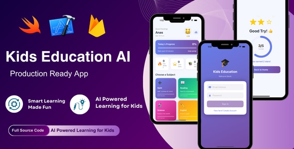 Kids Education AI - iOS Swift App - Firebase & StoreKit 2 Kids Education AI - iOS Swift App - Firebase & StoreKit 2