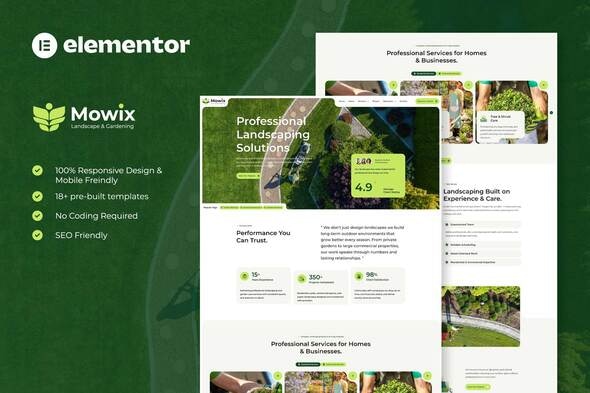 Mowix - Landscaping & Gardening Elementor Pro Template Kit Mowix - Landscaping & Gardening Elementor Pro Template Kit