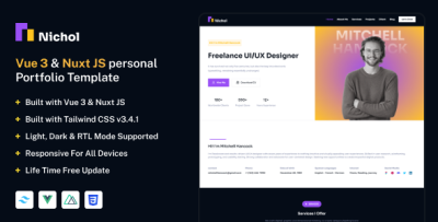 Nichol - Vue 3, Nuxt JS & Tailwind CSS Personal Portfolio Templates