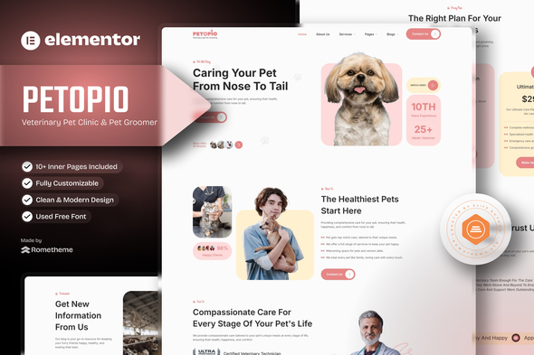 Petopio - Pet Grooming & Veterinary Elementor Template Kit Petopio - Pet Grooming & Veterinary Elementor Template Kit