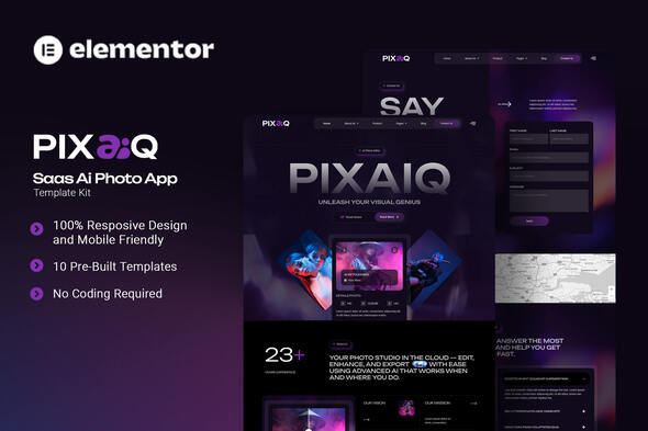Pixaiq - Saas AI Photo App Elementor Template Kit Pixaiq - Saas AI Photo App Elementor Template Kit