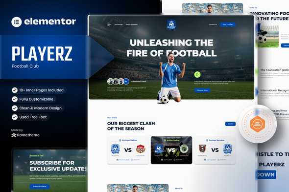 Playerz - Football Team & Sports Club Elementor Template Kit Playerz - Football Team & Sports Club Elementor Template Kit