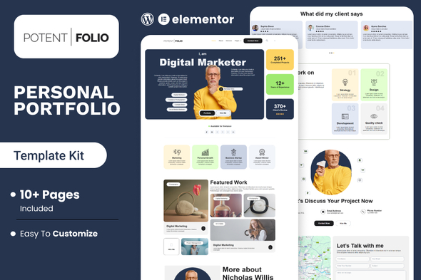 PotentFolio - Digital Marketer Portfolio Elementor Template Kit PotentFolio - Digital Marketer Portfolio Elementor Template Kit