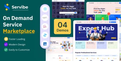 Servibe - On Demand Service Marketplace Tailwind CSS React Next JS Template