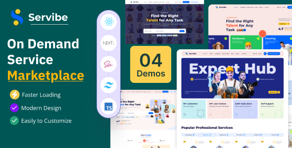 Servibe - On Demand Service Marketplace Tailwind CSS React Next JS Template Servibe - On Demand Service Marketplace Tailwind CSS React Next JS Template