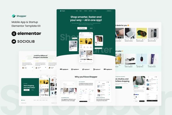 Shopper - Mobile App & Startup Showcase Elementor Template Kit Shopper - Mobile App & Startup Showcase Elementor Template Kit