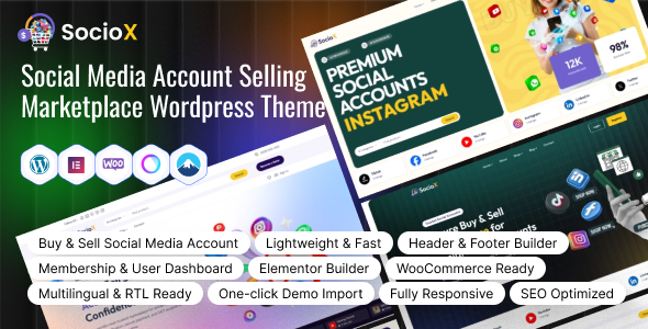 SocioX - Social Media Account Selling Marketplace WordPress Theme SocioX - Social Media Account Selling Marketplace WordPress Theme
