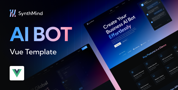 SynthMind - AI Generator Bot Business and Technology Startup Vue Template SynthMind - AI Generator Bot Business and Technology Startup Vue Template