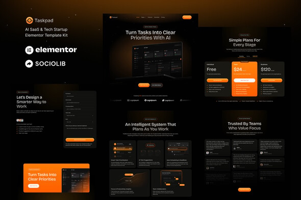 Taskpad - AI Saas & Tech Startup Elementor Template Kit Taskpad - AI Saas & Tech Startup Elementor Template Kit
