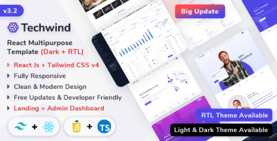 Techwind - React Js Multipurpose App, Saas & Software Landing & Admin Dashboard Template