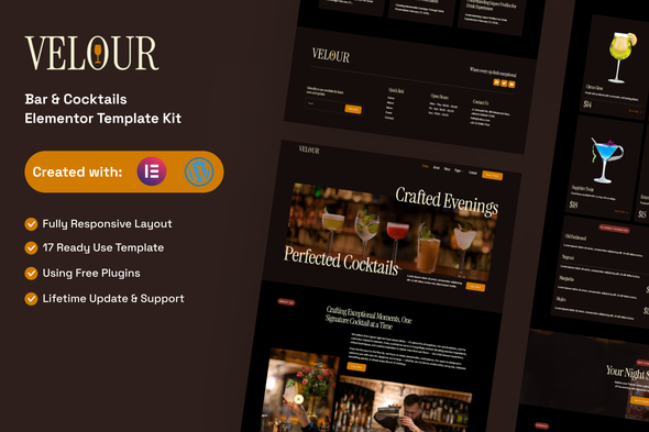 Velour - Bar & Cocktails Elementor Template Kit Velour - Bar & Cocktails Elementor Template Kit