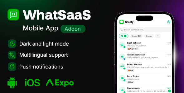 WhatSaaS Mobile - WhatsApp Sales & Support App for Android & iOS (Add-on) WhatSaaS Mobile - WhatsApp Sales & Support App for Android & iOS (Add-on)