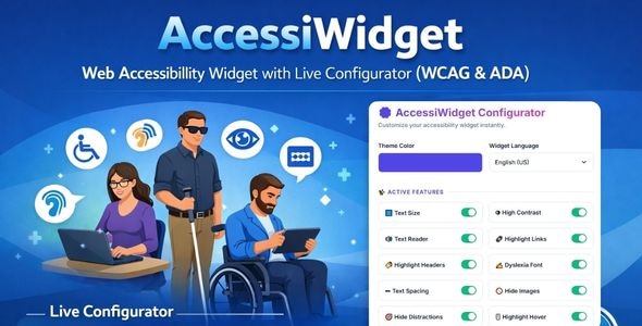 AccessiWidget - WCAG 2.1 AA & ADA Compliance Accessibility Widget with Configurator AccessiWidget - WCAG 2.1 AA & ADA Compliance Accessibility Widget with Configurator