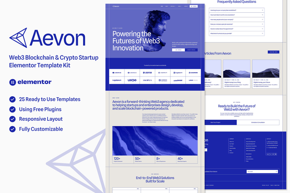 Aevon - Web3 Blockchain & Crypto Startup Elementor Template Kit Aevon - Web3 Blockchain & Crypto Startup Elementor Template Kit