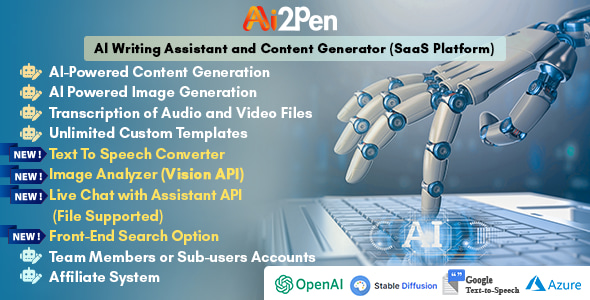 Ai2Pen - AI Writing Assistant and Content Generator (SaaS Platform) Ai2Pen - AI Writing Assistant and Content Generator (SaaS Platform)