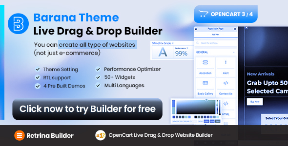 Barana Theme - OpenCart Live Drag and Drop Page Builder Barana Theme - OpenCart Live Drag and Drop Page Builder