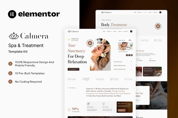 Calmera - SPA & Treatment Elementor Template Kit Calmera - SPA & Treatment Elementor Template Kit