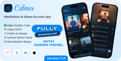 CalmEx: Meditation Music, Sleep Sounds, Relaxation - Flutter Full App with Laravel Backend