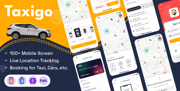 Car Rental and Taxi Booking Mobile App PWA HTML Template - Taxigo Car Rental and Taxi Booking Mobile App PWA HTML Template - Taxigo