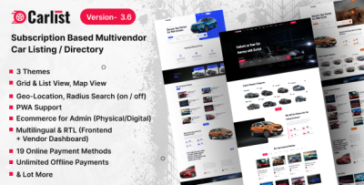 Carlist - Multivendor Car Listing / Dealer / Directory Website (Subscription Based)