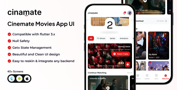 Cinemate | Movie Mobile App UI Kit | Flutter Template Cinemate | Movie Mobile App UI Kit | Flutter Template