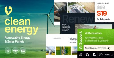 Clean Energy - Renewable Energy & Solar Panels WordPress Theme