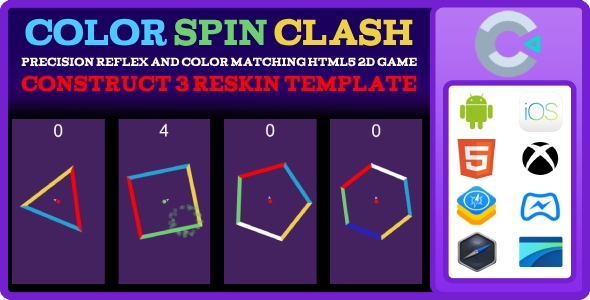 Color Spin Clash: Precision Reflex and Color Matching HTML5 2D Game - Construct 3 Reskin Template Color Spin Clash: Precision Reflex and Color Matching HTML5 2D Game - Construct 3 Reskin Template