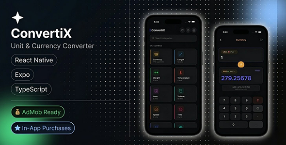 ConvertiX - React Native Expo Unit & Currency Converter | iOS & Android | i18n | AdMob | TypeScript ConvertiX - React Native Expo Unit & Currency Converter | iOS & Android | i18n | AdMob | TypeScript