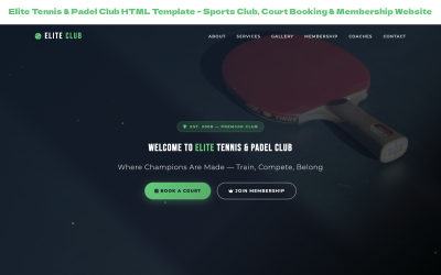 Elite Tennis & Padel Club HTML Template - Sports Club, Court Booking & Membership Website