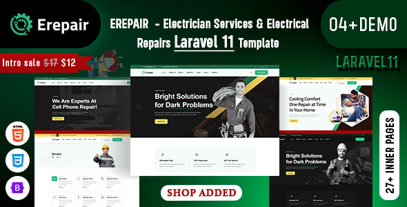 Erepair - Electrician Services & Electrical Repairs Laravel Template Erepair - Electrician Services & Electrical Repairs Laravel Template