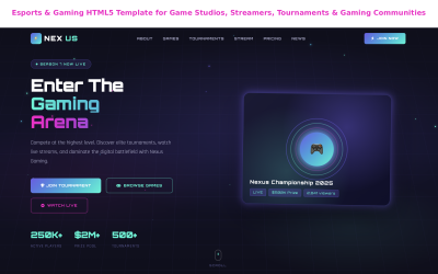 Esports & Gaming HTML5 Template for Game Studios, Streamers, Tournaments & Gaming