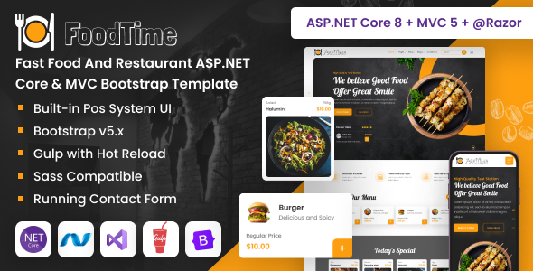 FoodTime - Fast Food And Restaurant ASP.NET Core & MVC Bootstrap Template FoodTime - Fast Food And Restaurant ASP.NET Core & MVC Bootstrap Template