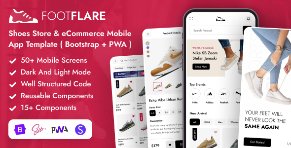 FootFlare - Shoes Store & eCommerce Mobile App Template ( Bootstrap + PWA ) FootFlare - Shoes Store & eCommerce Mobile App Template ( Bootstrap + PWA )