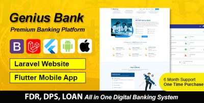 Genius Bank - Digital Banking System with Flutter Mobile Apps Bundle