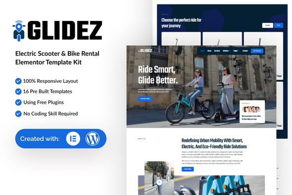 Glidez - Electric Scooter & Bike Rental Elementor Template Kit Glidez - Electric Scooter & Bike Rental Elementor Template Kit