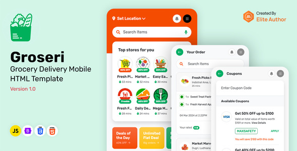 Groseri - Grocery Delivery Mobile HTML Template Groseri - Grocery Delivery Mobile HTML Template